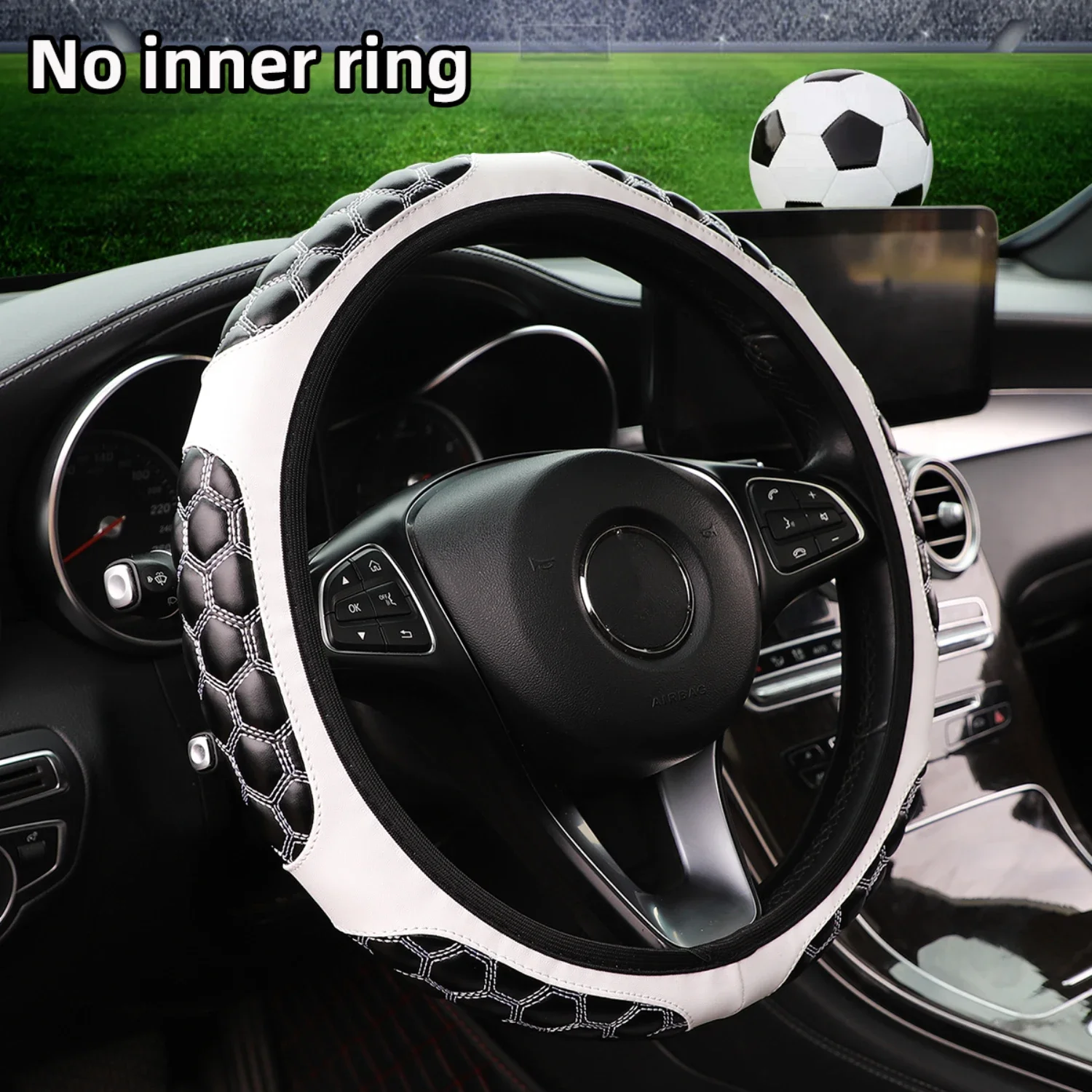 

Luxurious Embroidered Artificial Sheepskin Skin Feel Soccer Sports Car Steering Wheel Cover - Fits 37-38CM - Excludes Inner Ring