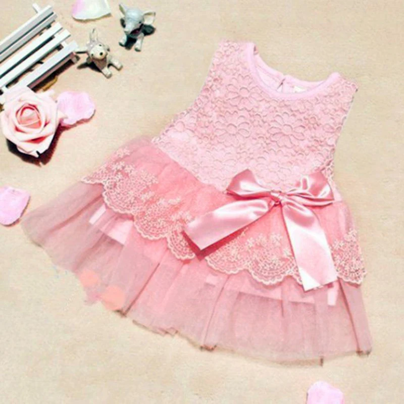 Summer Baby Girls Dresses Kids Bow Lace Princess Dresses Cotton Ball Gown Dresses Party Birthday