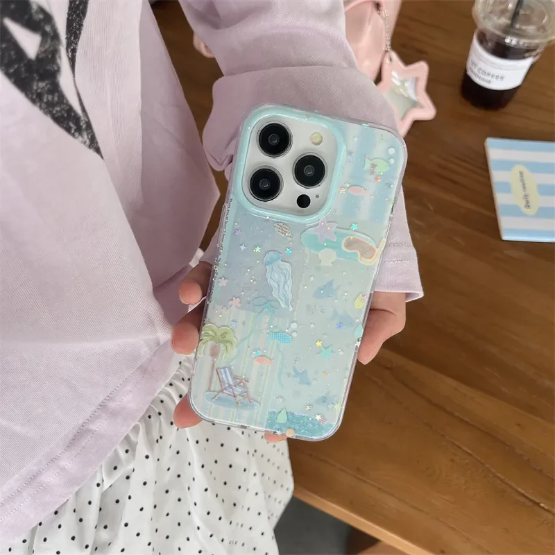 Coleção de camada dupla emenda praia pintura a tinta caso de telefone para iphone 17 ar 16 15 14 pro max anti risco ins y2k menina