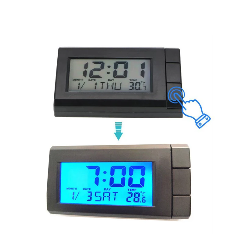 Car Thermometer Interior Digital Alarm Clock Auto Vehicles Temperature Gauge Backlight Car Electronics Car Mini Clock Dashboard