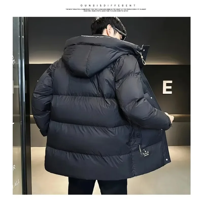 Men's Long Down Jacket Winter Velvet Coat Men Jacket Thickening Warm Wearing Hooded Heated Warm Lightweight Black Coat