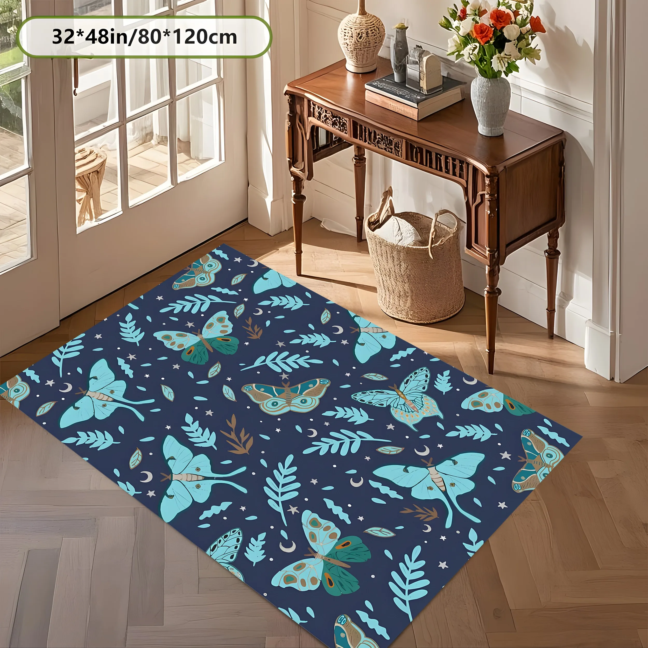 2D Large Carpet Retro Moth Star Moon Leaf Fresh Natural Style for Living Room Bedroom