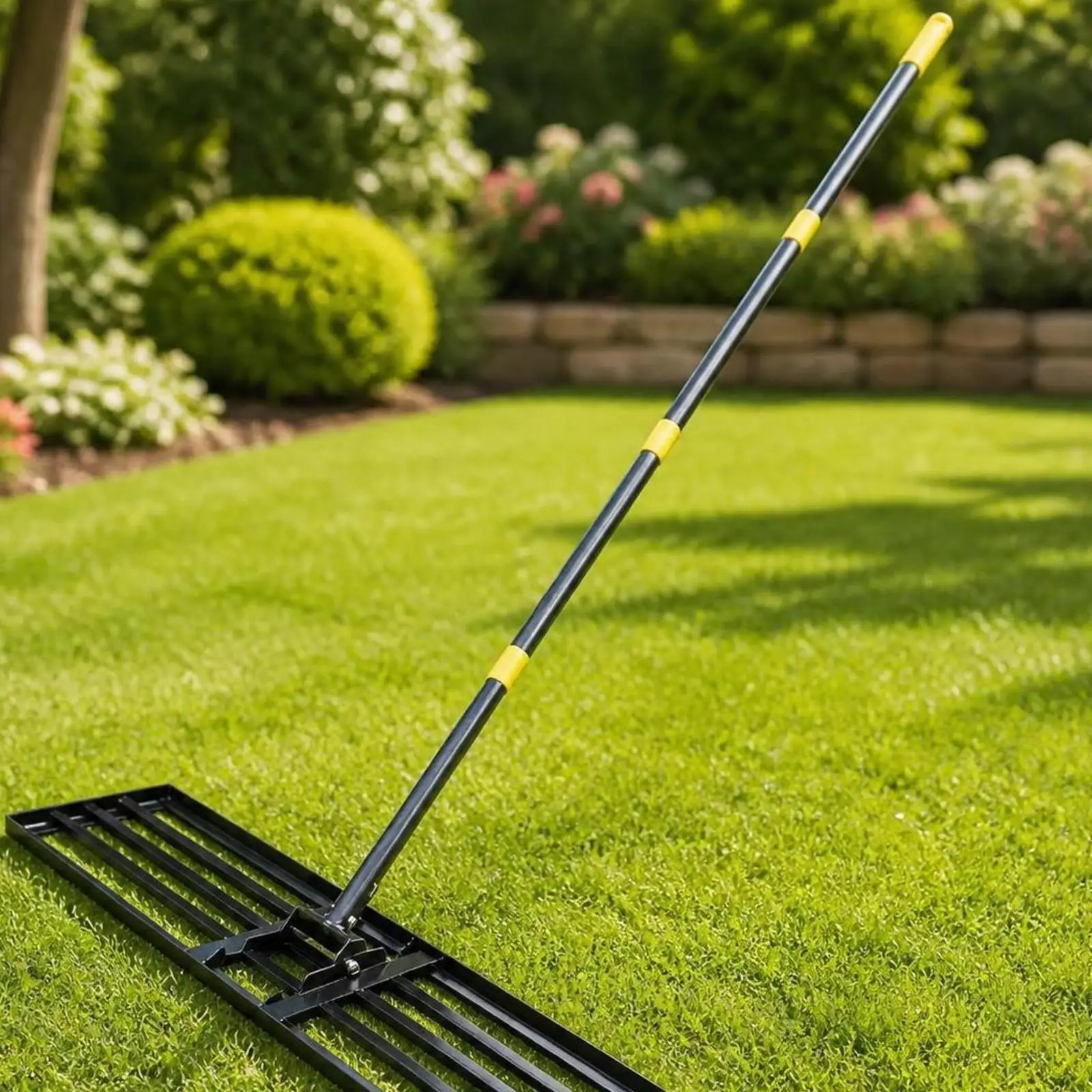 Soil Leveling Rake for Lawn Garden Tool Metal Heavy Duty Rake with Detachable Handle for Yard Grass Leveler
