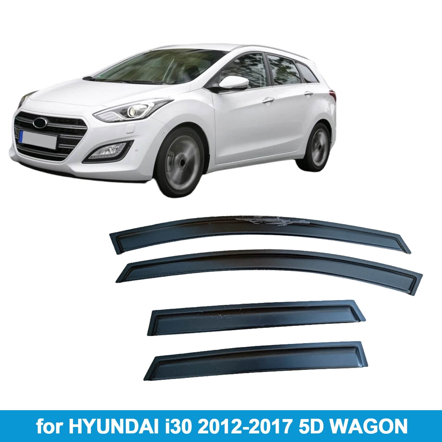 

Window Visor for HYUNDAI i30 2012-2017 5D WAGON Rain Guard Side Vent Deflector Weathershield Outside-Mount Tape On