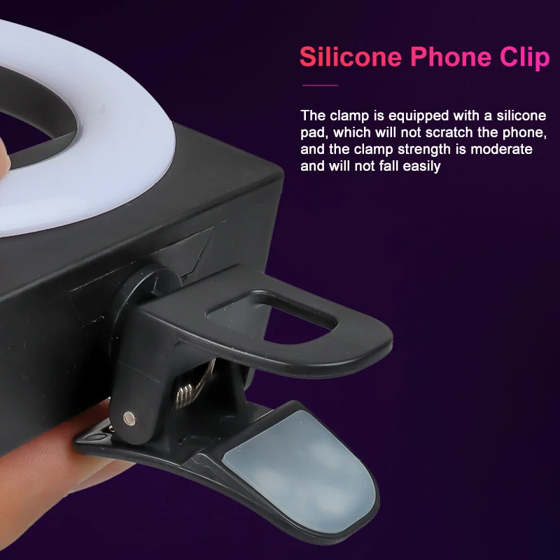 휴대폰 필 라이트, LED 셀피 링 라이트, 클립, 화상 회의 조명, 3 가지 조명 모드, 스마트폰, 아이폰, 안드로이드 메이크업용