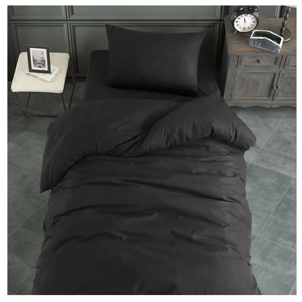 100% Turkish Cotton Black Single Duvet Cover Set (160x220 cm), Elastic Bed Sheet, Cotton Pillowcase