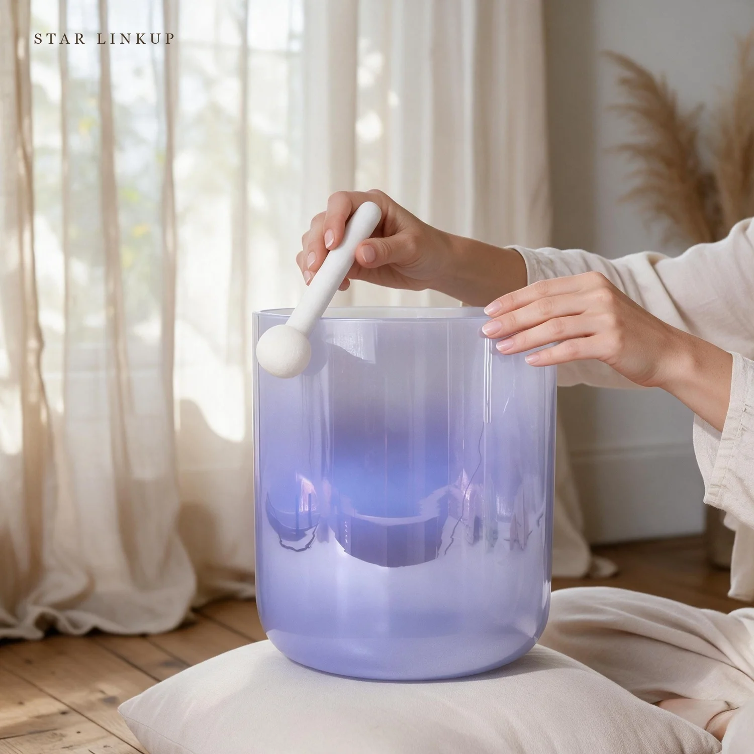 STAR LINKUP Crystal Singing Bowl 432Hz Yellow Sky Blue Gradient Alchemy Crystal Bowl with Accessories for Meditation, Sound Healing, Yoga, Chakra Balancing, Stress Relief, Sound Bath, Home Decor and Spiritual Gift