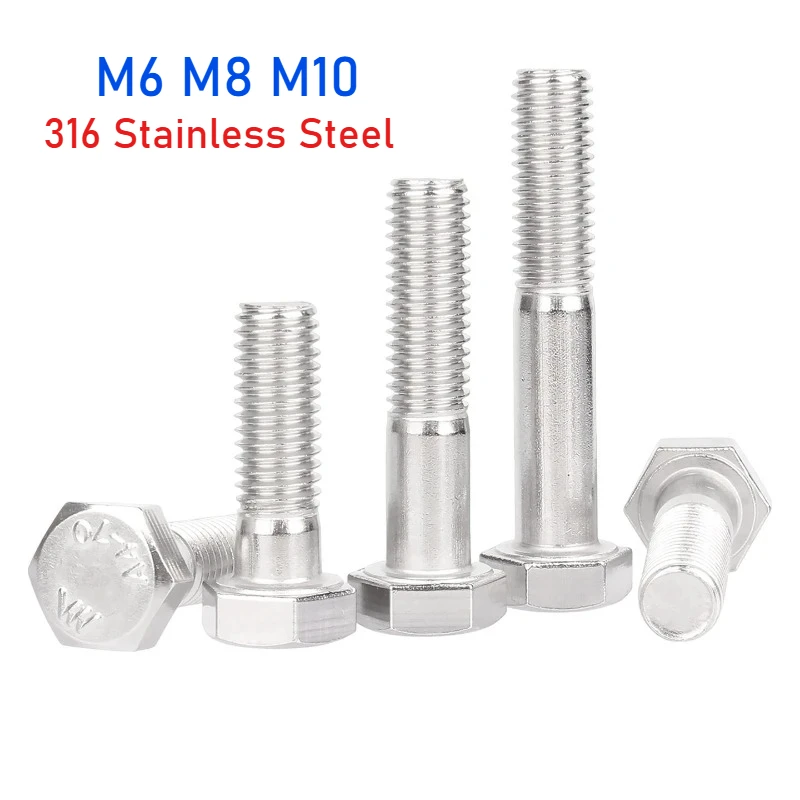 Peijian 2/5/10pcs M6 M8 M10 A4-70 SUS316 Stainless Steel Half Thread Hexagon Screws Partial Thread External Hex Bolts