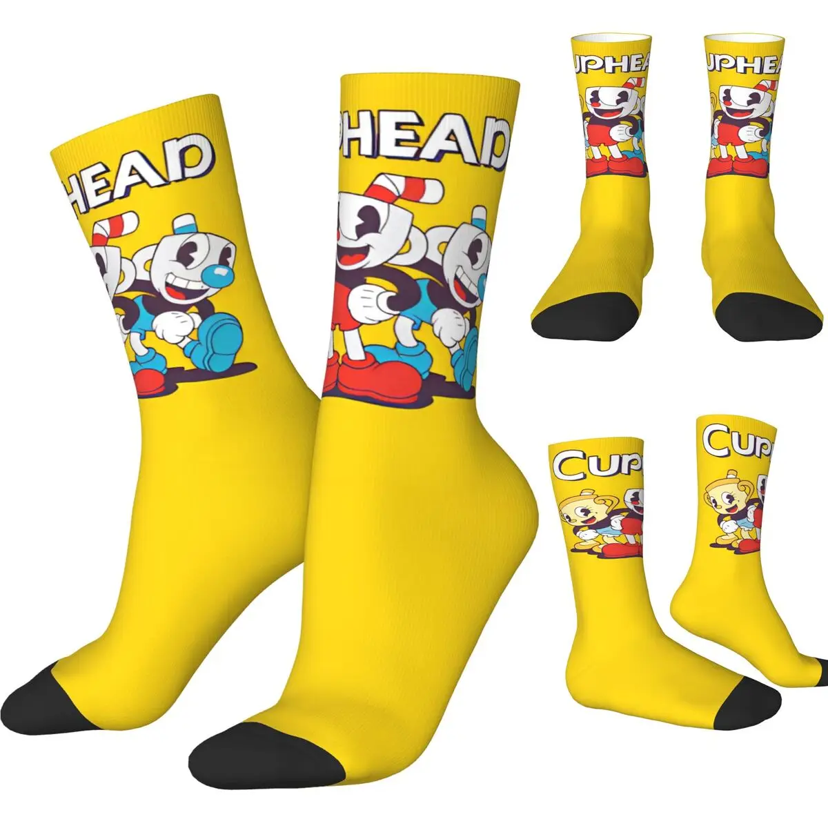 Crazy Design Video Game Cuphead Basketball Socks Polyester Crew Socks for Unisex Non-slip