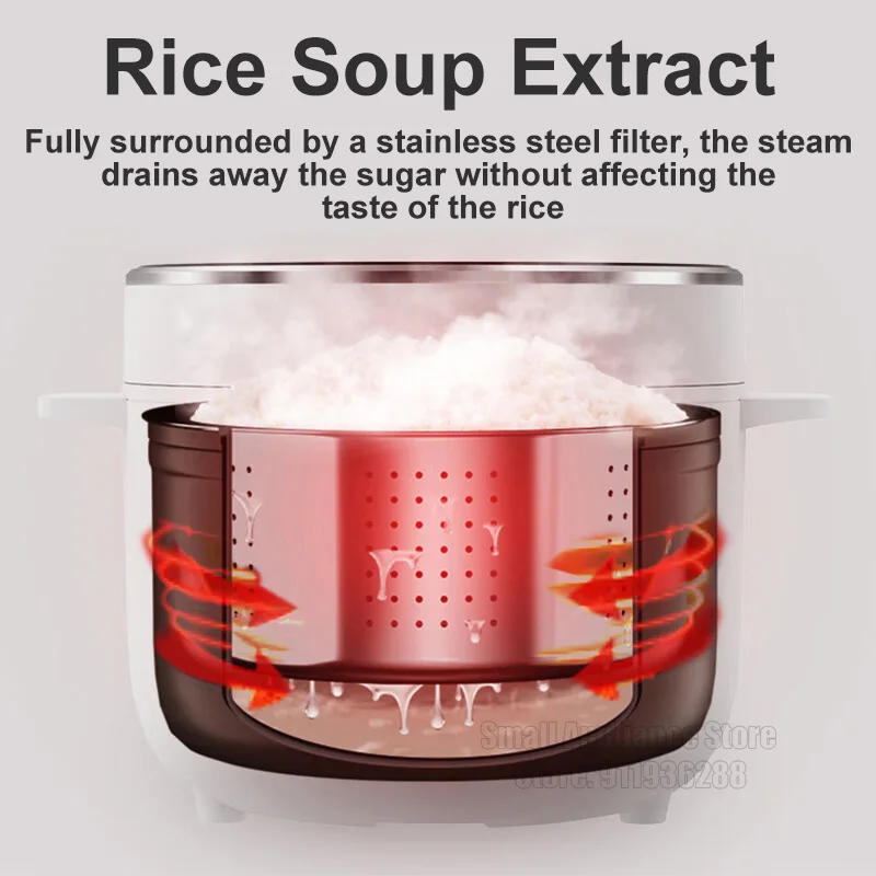 طباخ الأرز المنزلية الذكية منخفضة السكر ، طباخ كونجي متعددة الوظائف ، سعة 2L