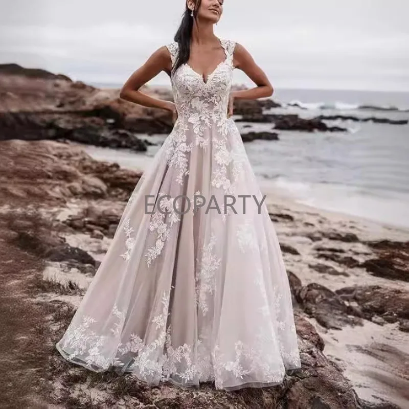 

Ecoparty Stylish Wedding Dresses for Woman A-line Sweetheart Buttons Pleat Appliques Tulle Vestido De Novia Customized