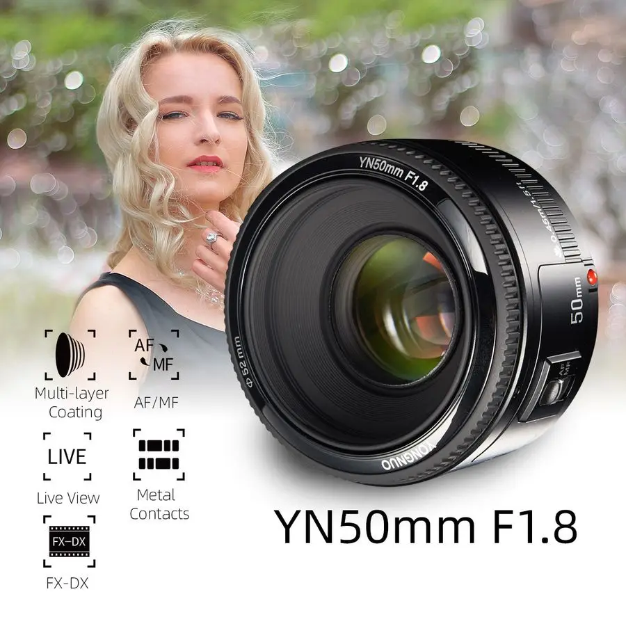 YONGNUO YN50mm F1.8 Large Aperture Auto Focus Camera Lens For Canon EF EOS 70D 5D3 600D Nikon F DSLR Camera