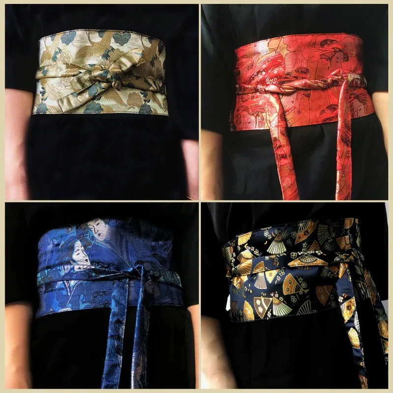 2023New 15 ألوان الرجعية اليابانية الملابس التقليدية حزام للمرأة التطريز أوبي حزام كيمونو الأزهار طباعة الملحقات