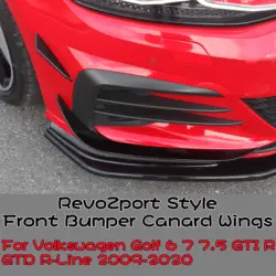 Gloss Black RevoZport Style Front Bumper Aero Kit Canard Wings For Volkswagen Golf 6 7 7.5 GTI GTD R R-Line 2009-2020