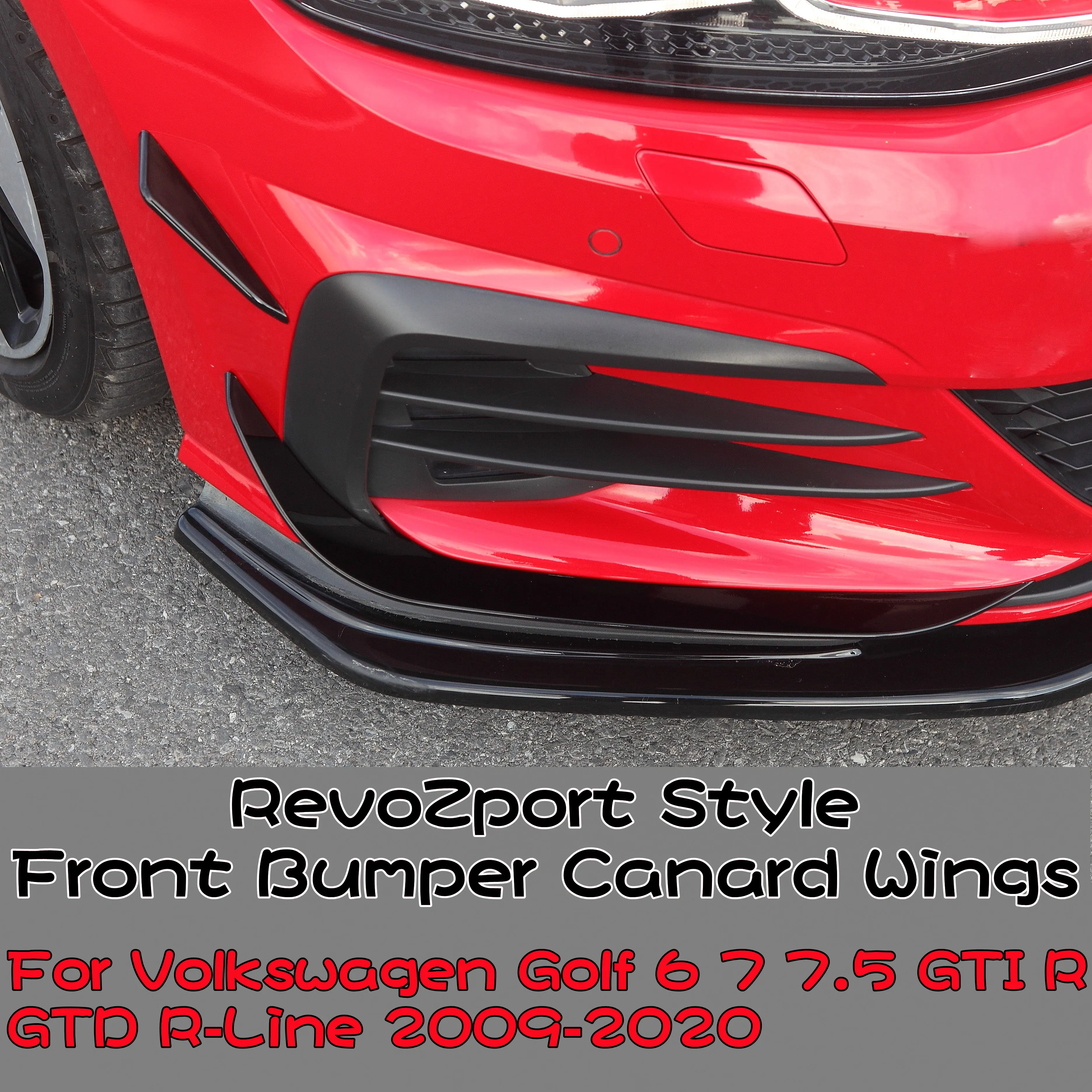 Błyszczący czarny przedni zderzak w stylu RevoZport Aero Kit Canard Wings do Volkswagen Golf 6 7 7.5 GTI GTD R R-Line 2009-2020