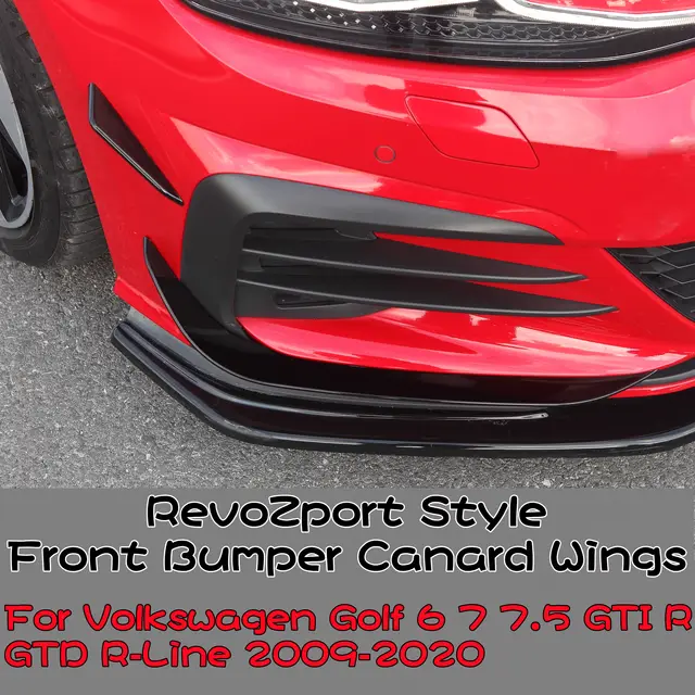 Błyszczący czarny przedni zderzak w stylu RevoZport Aero Kit Canard Wings do Volkswagen Golf 6 7 7.5 GTI GTD R R-Line 2009-2020