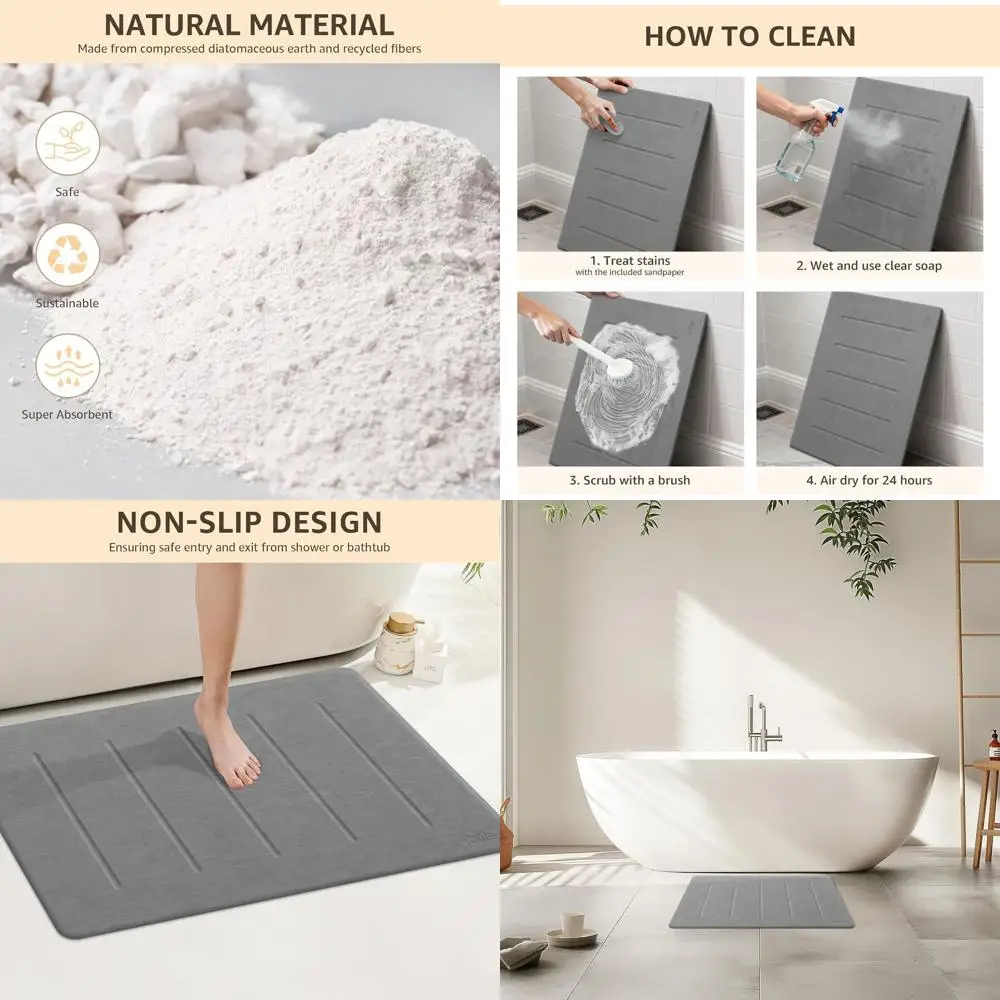 

Large 32x20 Diatomaceous Earth Shower Mat - Super Absorbent, Quick-Drying, Non-Slip, Easy Clean, Dark Grey Bathroom Mat