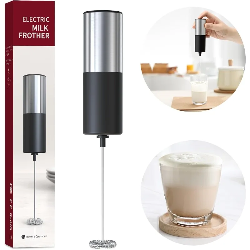 1 Stück Elektrischer Milchaufschäumer Handmixer Schaumerzeuger Eierschläger, Batteriebetriebener Edelstahl-Schneebesen