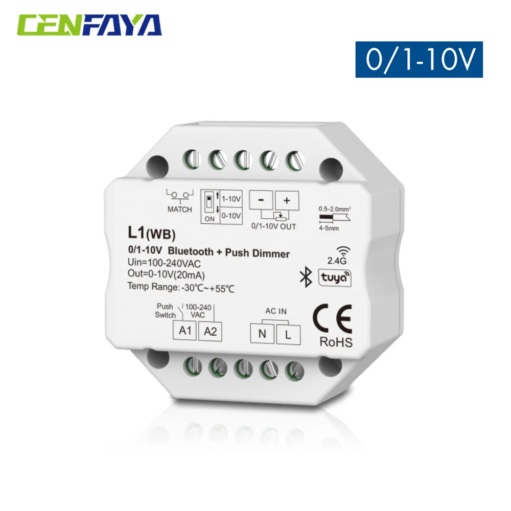 

TUYA Bluetooth LED Controller 0-10V Smart Dimmer Push switch Dimming Function Voice Control Connect With 1-10V Dimmable Driver