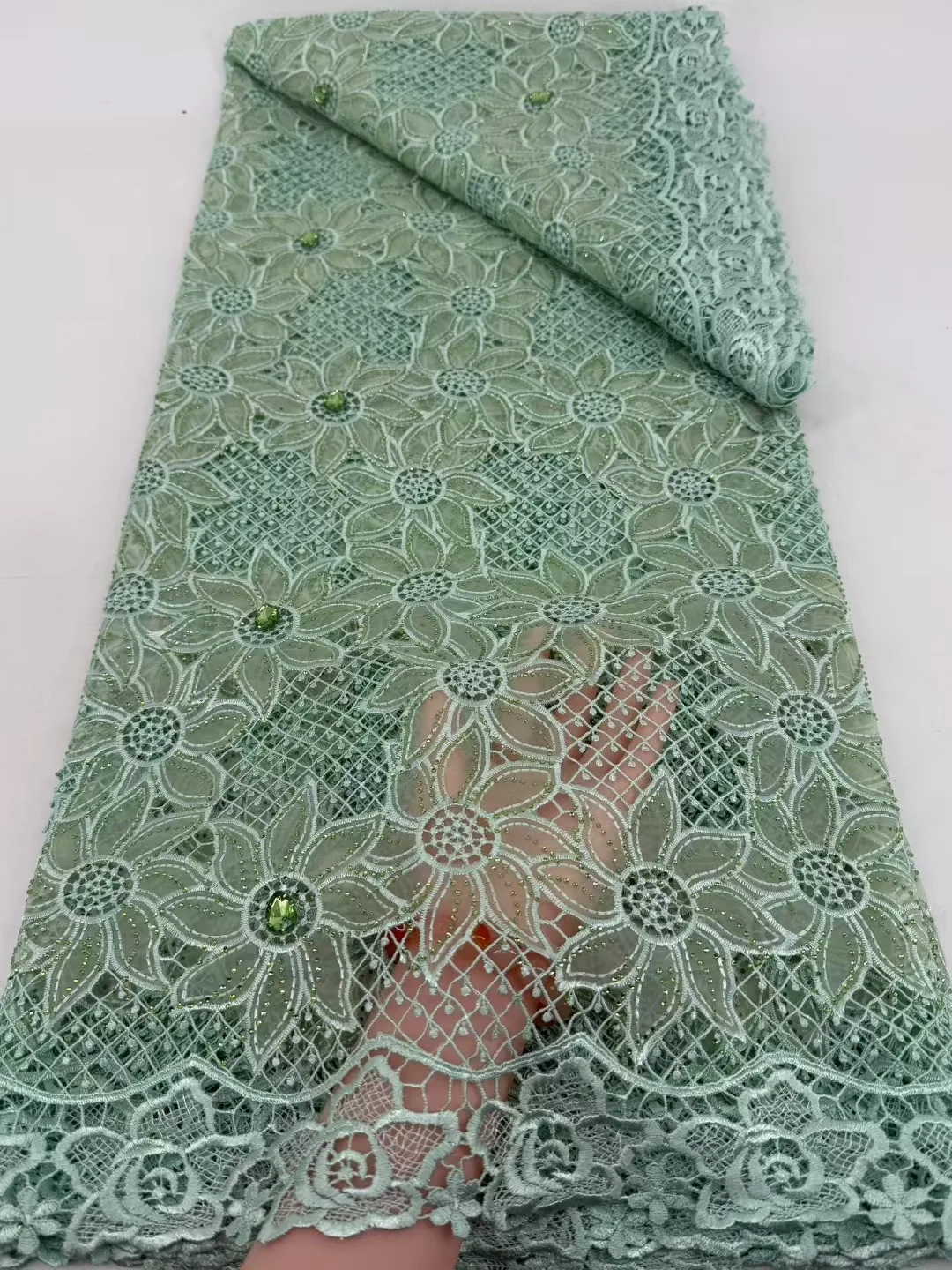 Tissu nigérian en dentelle et Tulle à paillettes de soie de lait, tissu africain brodé de haute qualité pour robes de bal, perles, 5 Yards, 2026