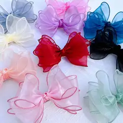 NEW Colored Yarn Children's Hair Bow  Kids Ribbon Wrapped Hairpin Baby Girls Hair Accessories