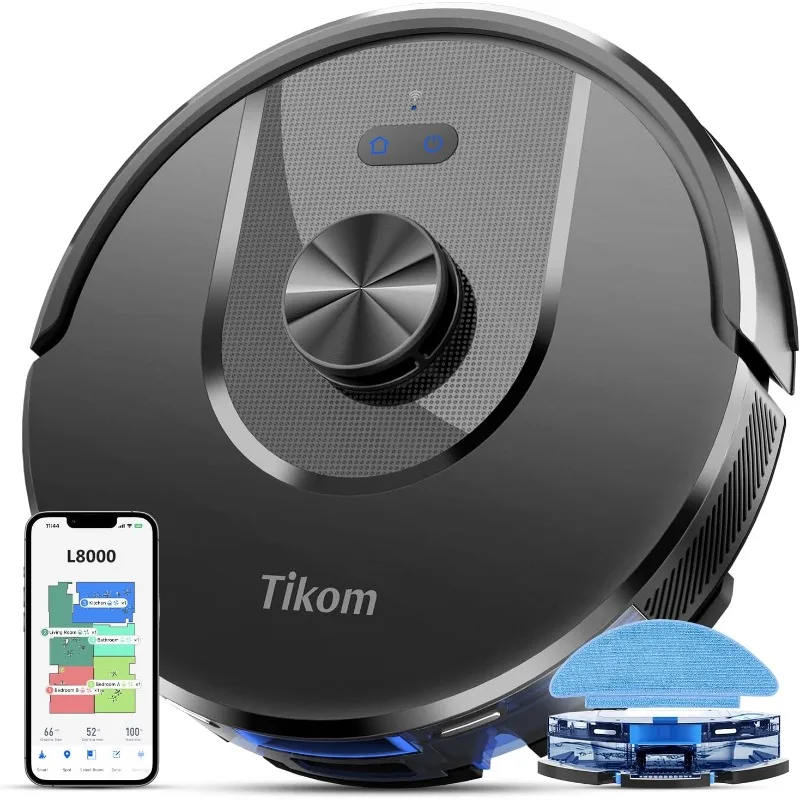 Tikom Robot Vacuum and Mop, 150Mins Max,45dB,14 No-Go Zones,20 Virtual Walls,Self-Charging, Good for Pet Hair,Carpet, Hard Floor