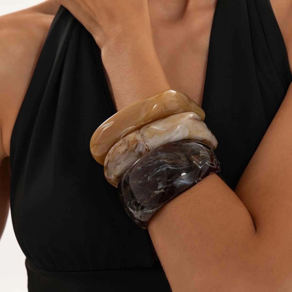 Ingemark 3-teiliges Set Vintage Dicke Acryl-Armbänder für Frauen, Böhmische Stapelbare Bunte Harz-Armreifen, Schmuckgeschenke – Detail 4