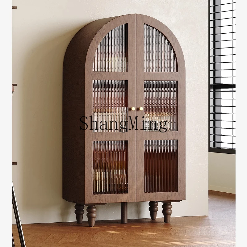 

SM living room wall locker home high-end retro walnut dining side glass wine cabinet