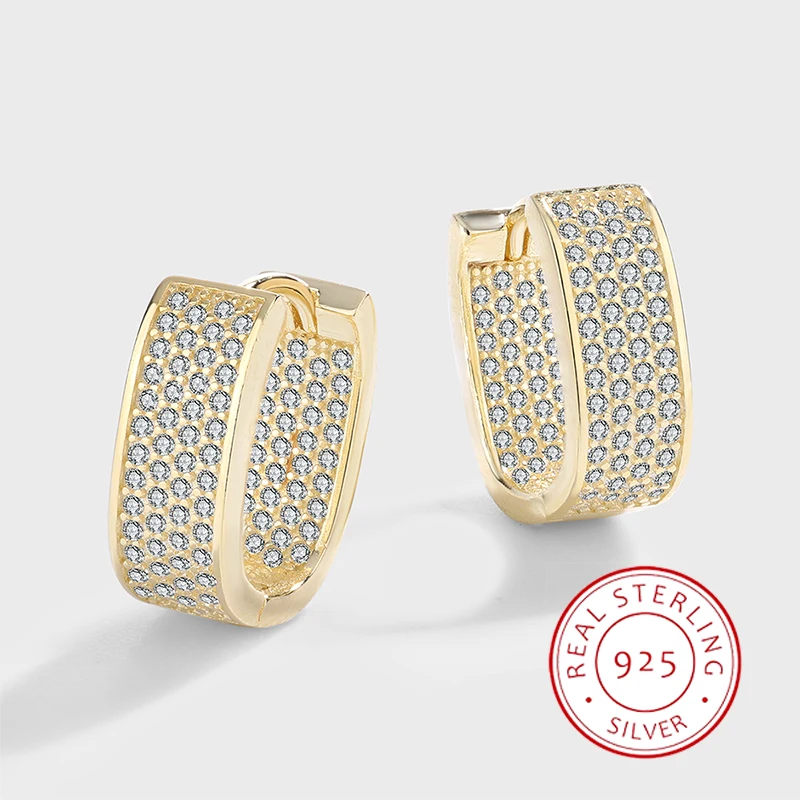 

S925 Silver 14K Gold Micro-inlaid Diamond Personality Wide Face Earrings