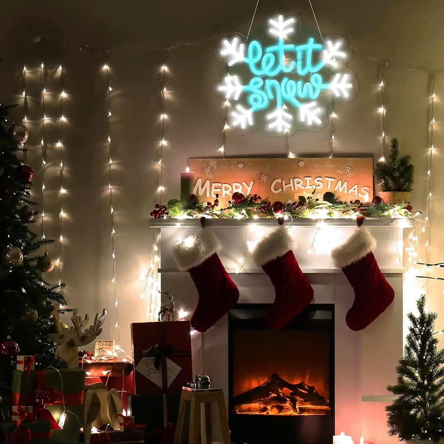 Christmas Snowflake LED Neon Sign Window Snowflake Light Decoration USB Dimmable Christmas Party Neon Light Xmas Party Gift