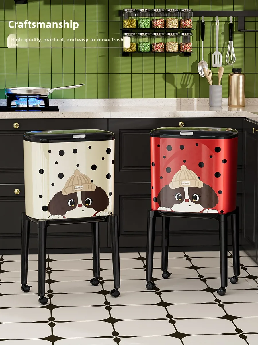 

Kitchen Trash Can Home Use Large Capacity Mobile High Foot Waist-Free Wheel New 2025 Model Rectangular Plastic Press Open