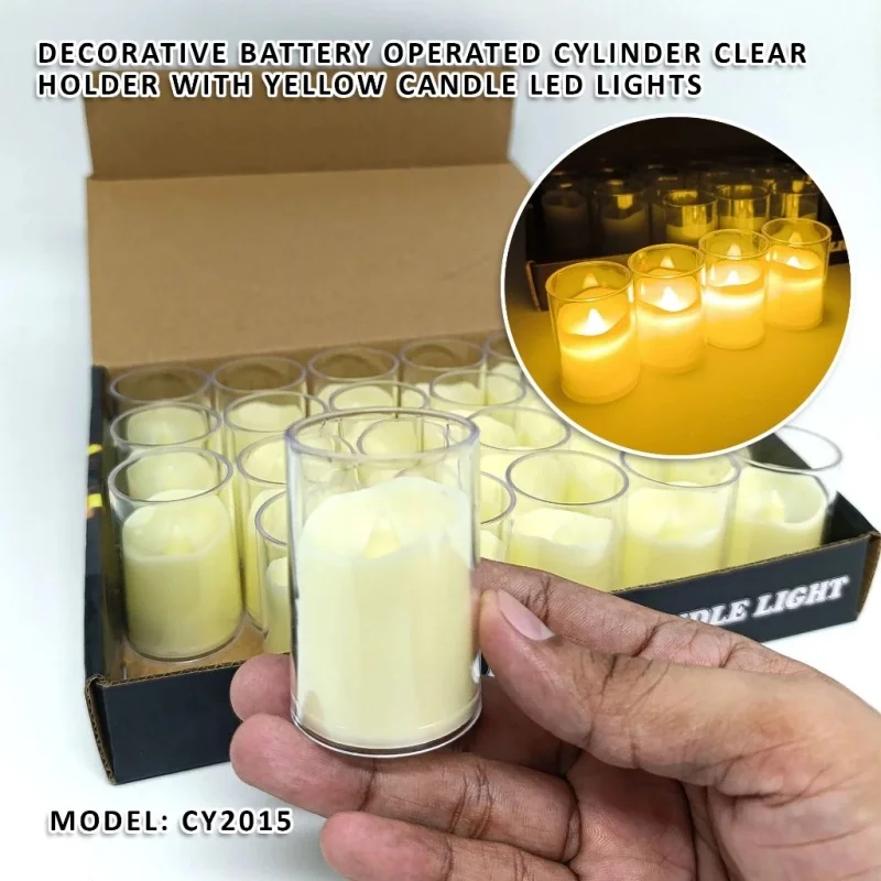 1pcs Flameless LED Tealight Candles Button Battery Operated Decorative Cylinder Clear Holder Candle LED Light Home Decoration