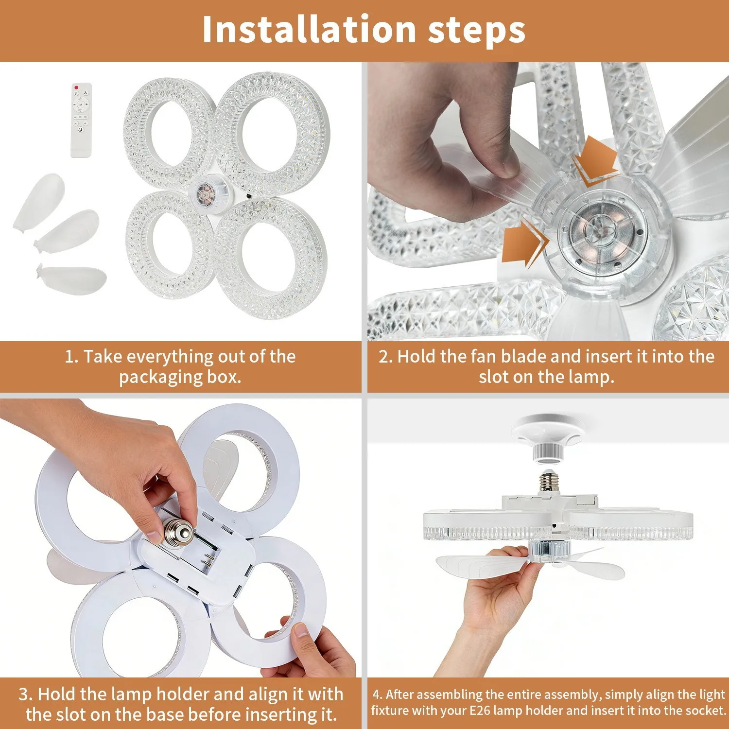 Smart LED Ceiling Fan Light 48W Energy Efficient with Remote Control 3 Speed Options 2/4H Timer for Living Room Bedroom E27