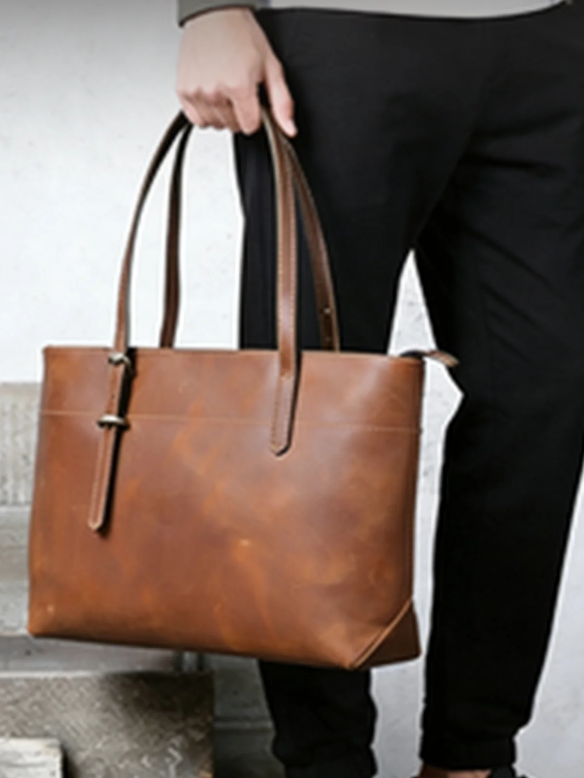 S.WORKER Retro-Umhängetasche aus Vollnarbenleder | Vintage Herren-Umhängetasche für Arbeit & Reisen – Detail 4