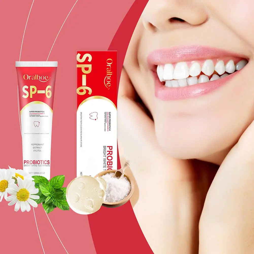 SP-6 Probiotic Whitening Toothpaste Removes Bad Breath Dental Plate 120g Stain care Oral T7K3