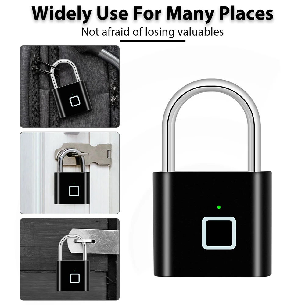 Smart Home Smart Lock Fingerprint Padlock USB Rechargeable Digital Electronic Lock IP65 Waterproof Keyless Security Protection