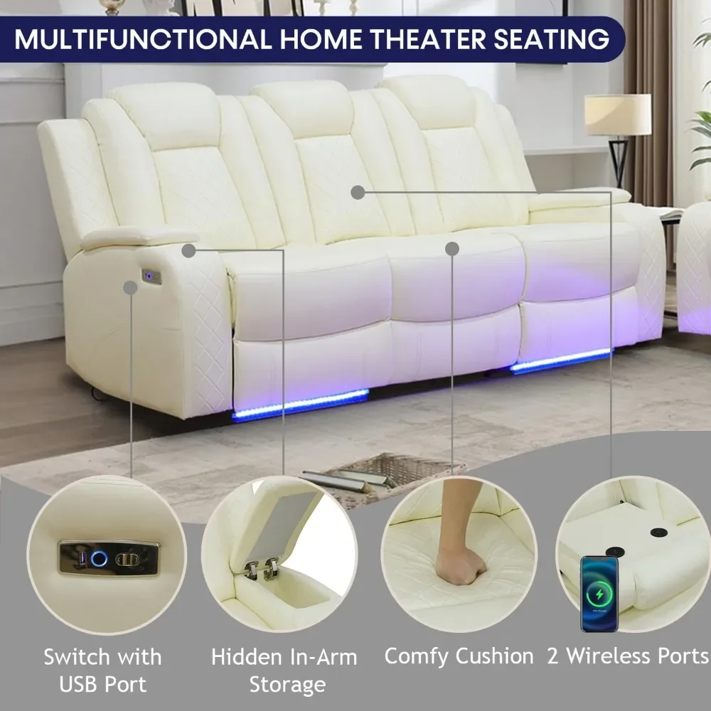 Recliner Sofa Set, Leather Reclining Sofa with USB Port/Wireless Charger/Storage Console/Cup Holder, Sofa Living Room Furniture