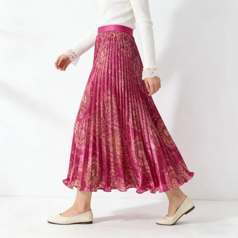 

Летняя плиссированная длинная юбка для женщин, винтажная, с цветочным принтом, повседневная, с высокой талией, А-силуэт, для танцев, вечеринок, пляжа, длиной до щиколотки