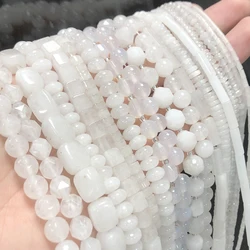 44 Types White Chalcedony Jade Agate Bead Natural Stone Rondelle Cube Faceted Loose Beads for Jewelry Making Bracelets Accessory