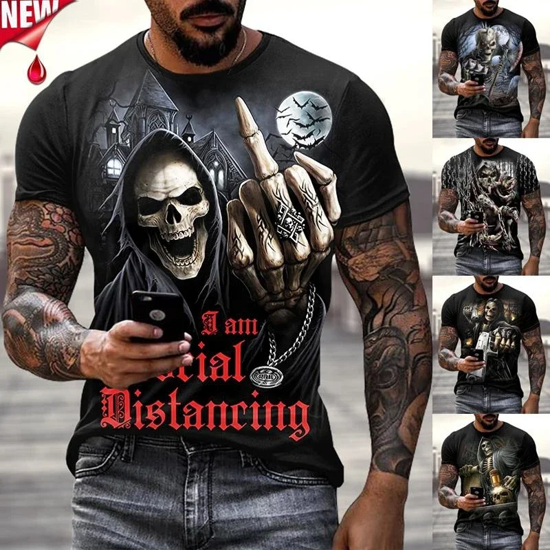 2024 new men's hip hop Skull Print comfortable T-shirt 3d fashion women's short sleeve T-shirt men's top T-shirt