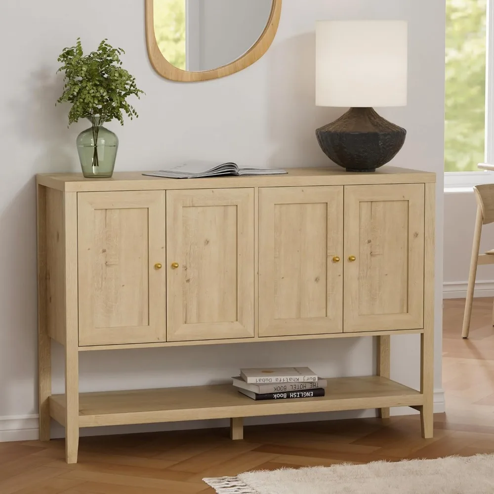 

Buffet Cabinet with 4 Doors, Farmhouse Storage Cabinet with Open Storage and Adjustable Shelves, Large Credenza Bar Ca