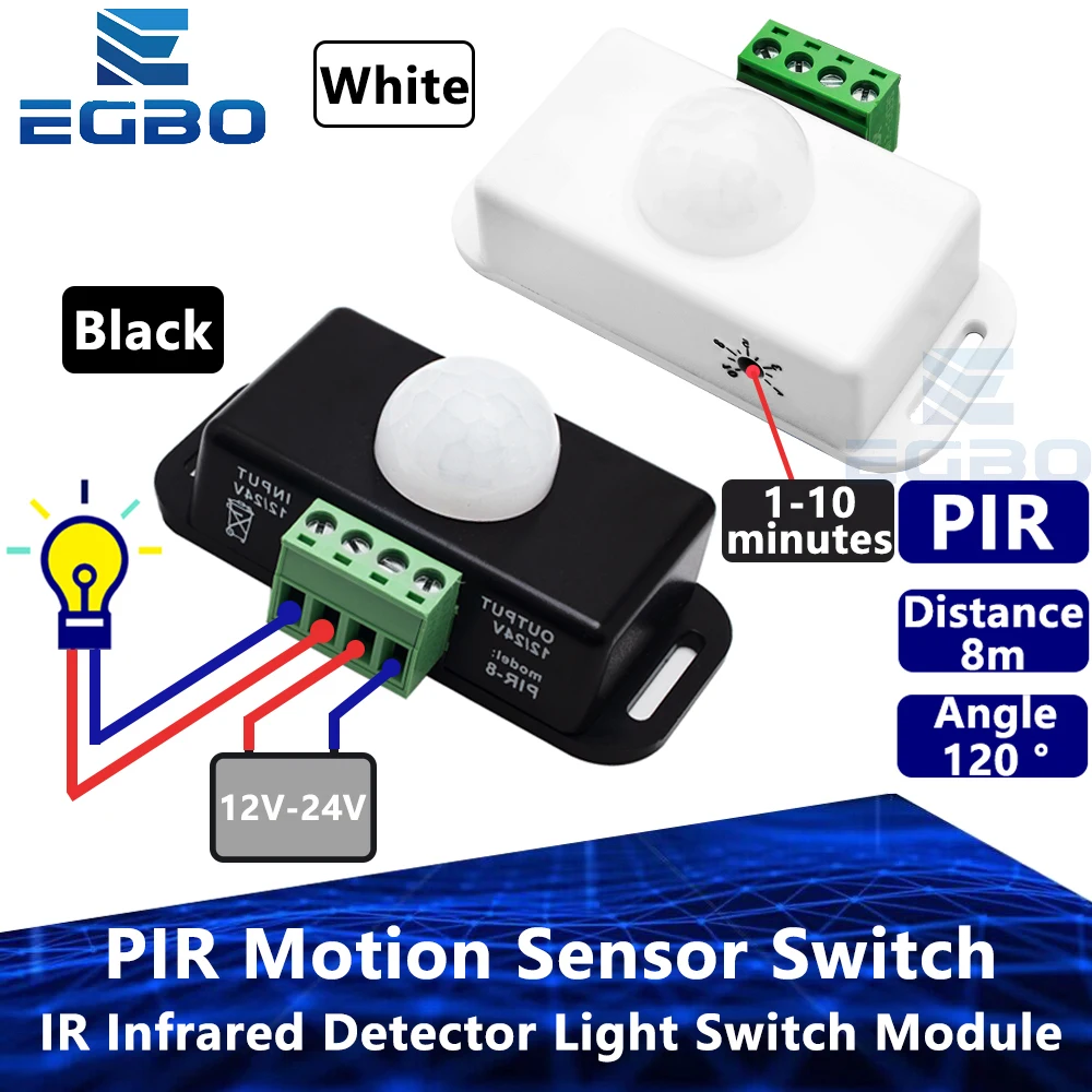 1PCS DC 12V 24V 8A Automatische Einstellen PIR Motion Sensor Schalter IR Infrarot Detektor Licht Schalter Modul für LED Streifen Licht Lampe