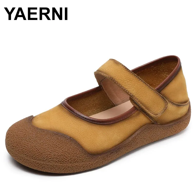 

Classic Retro Spell Color Premium Full Genuine Leather Shoes Woman Flats Round Toe Casual Sneaker Comfortable Shoes