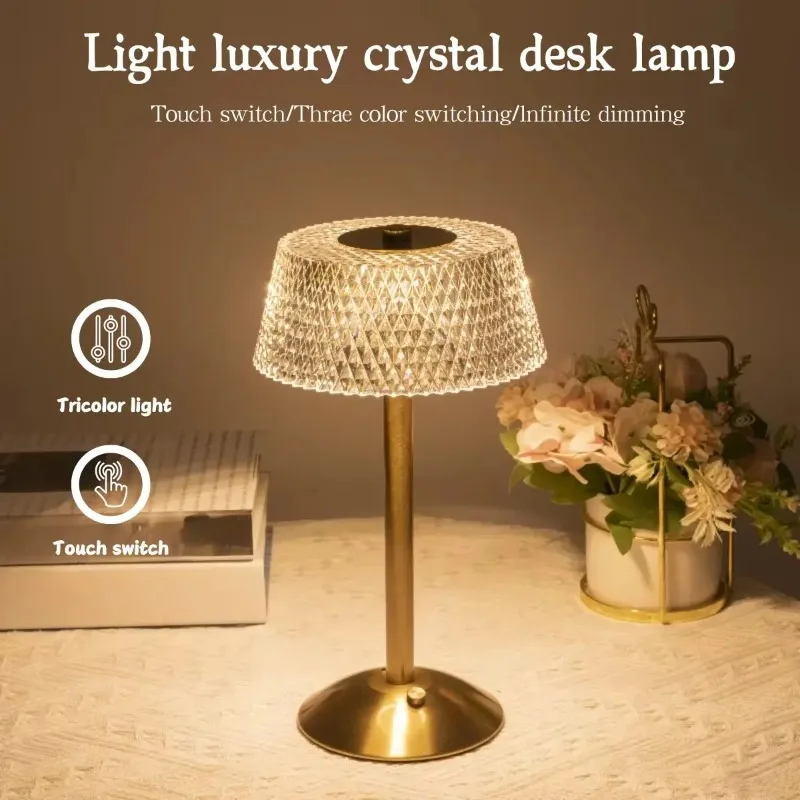 

Minimalist LED Desk Lamp Touch Control 3 Color Dimmable Rechargeable Night Light Bedroom Bedside Indoor Atmosphere Home Decor