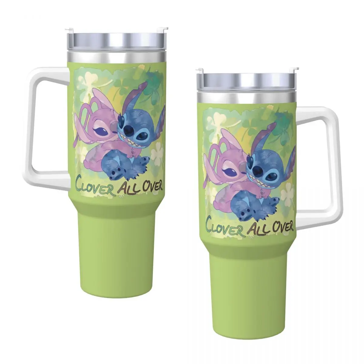 Stainless Steel Tumbler Lilo & Stitch Angel St. Patrick's Day Clover Thermal Mug Portable Cold Mugs Cup Travelist Water Bottle