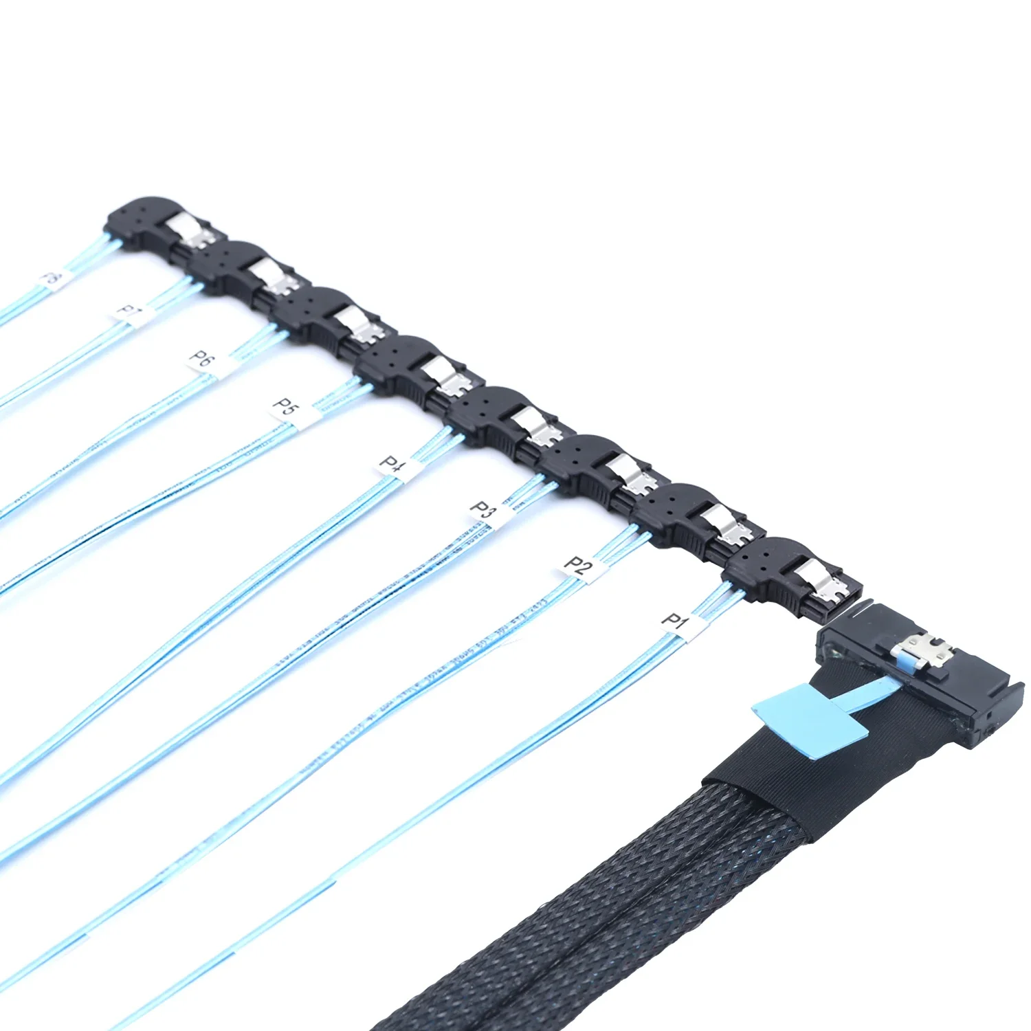 PCIe 5.0 MCIO 8I (SFF-TA-1016) 74Pin to 8-Port Right-Angle SATA Male HDD/SSD Data Cable - High-Speed Adapter for Servers & Stora