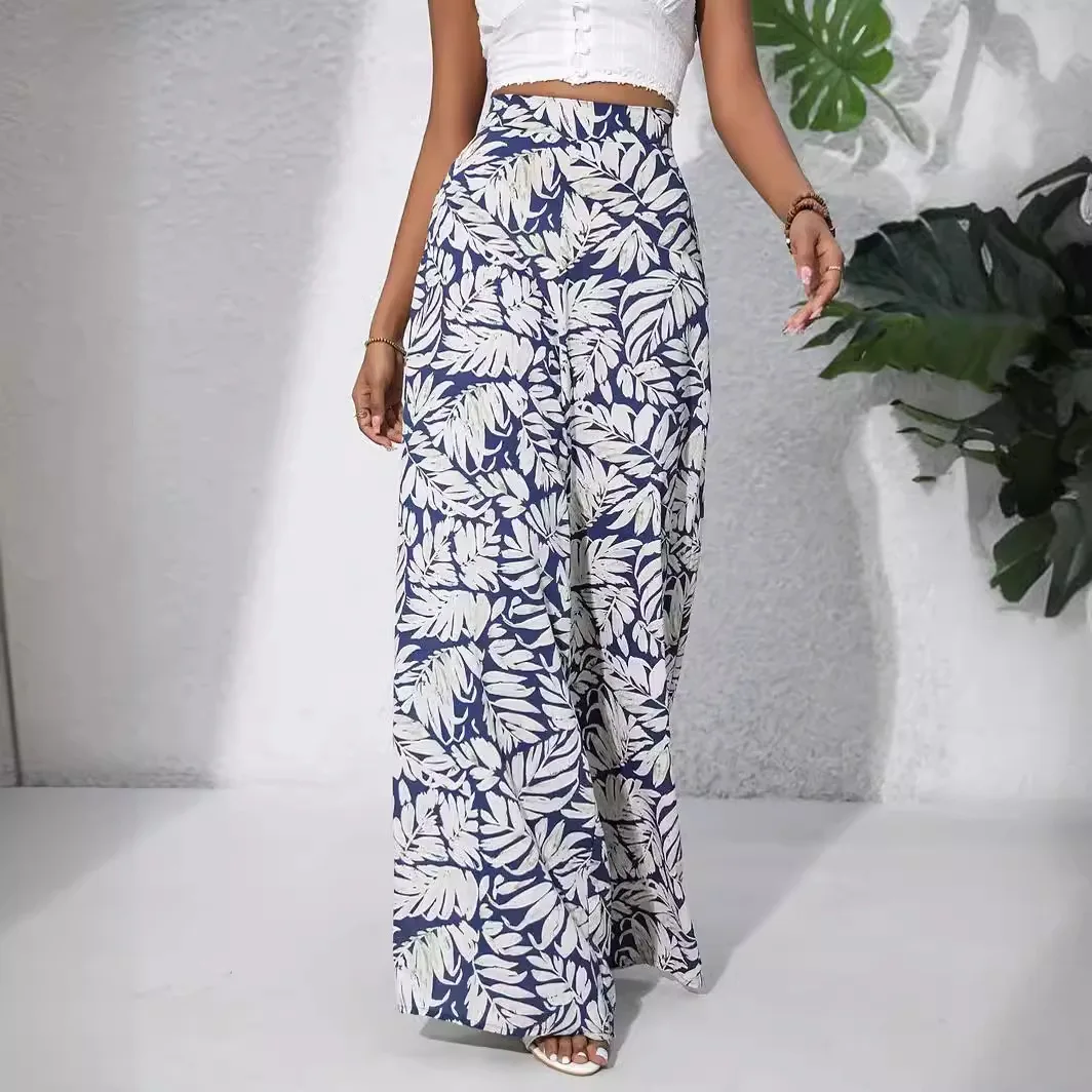 

Cross-border Amazon Popular Women's Chiffon Printing Casual Pants 2025 Summer New Mid-waist Trousers