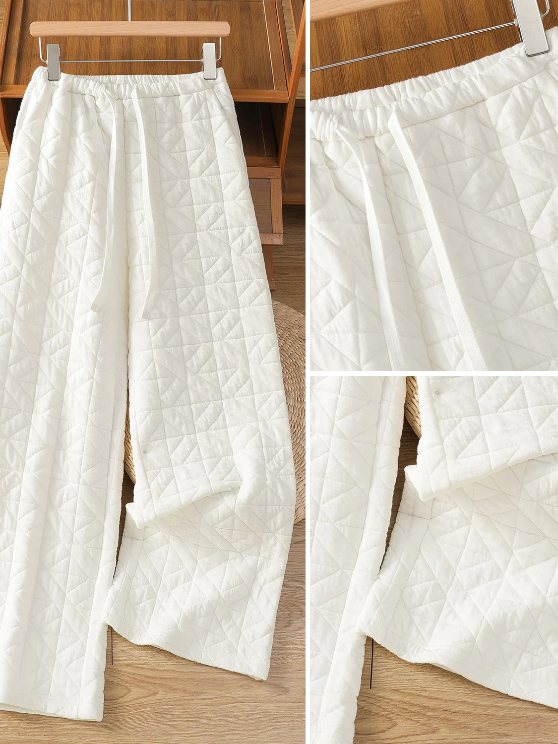 Authentic 2026 Autumn Winter Loose Straight Wide Leg Pants Diamond Cotton Women's Jacket Cotton Outerwear Casual Trousers