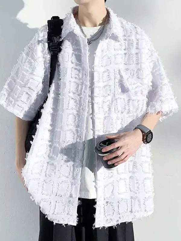 

Retro Short Sleeve Plaid Shirt Large Size Sand Men's Casual Comfortable Breathable PU Leather Fabric Four Seasons Wear