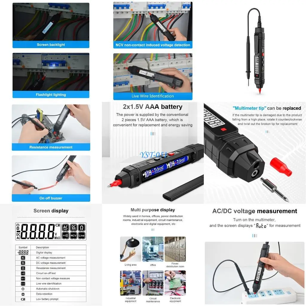 

E15A Multimeter Tester Smart-Pen Type Detector DC-AC Capacitance Pen Electric Teste Meter Tool Diode-Continuity Meter
